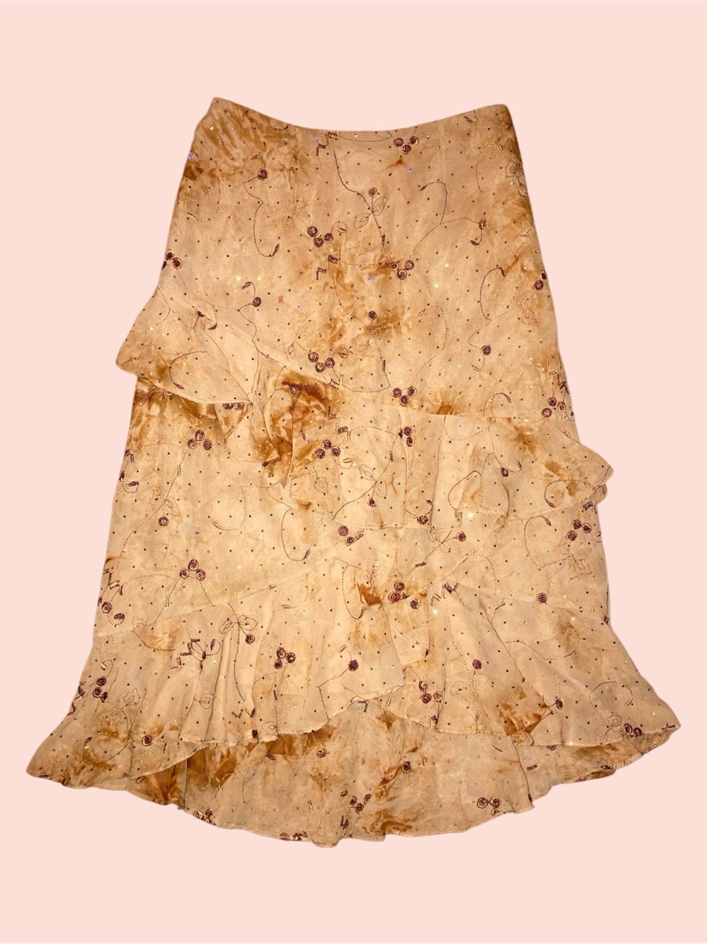 Vintage Sequins Embroidered Ruffle Skirt
